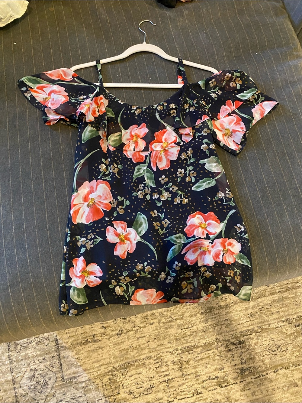 CAbi floral blouse off the shoulder with strap